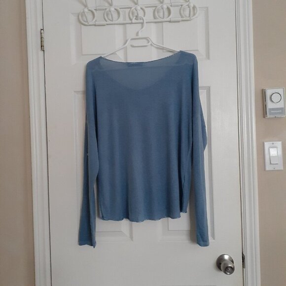 Tempo Paris Women's Large Blue Mixed Media Shirt - Picture 3 of 14